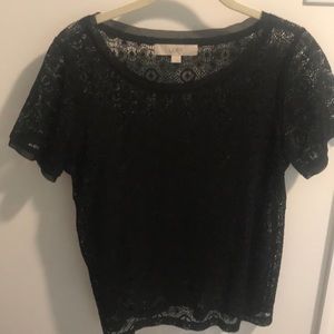 Sheer black lace short sleeve shirt